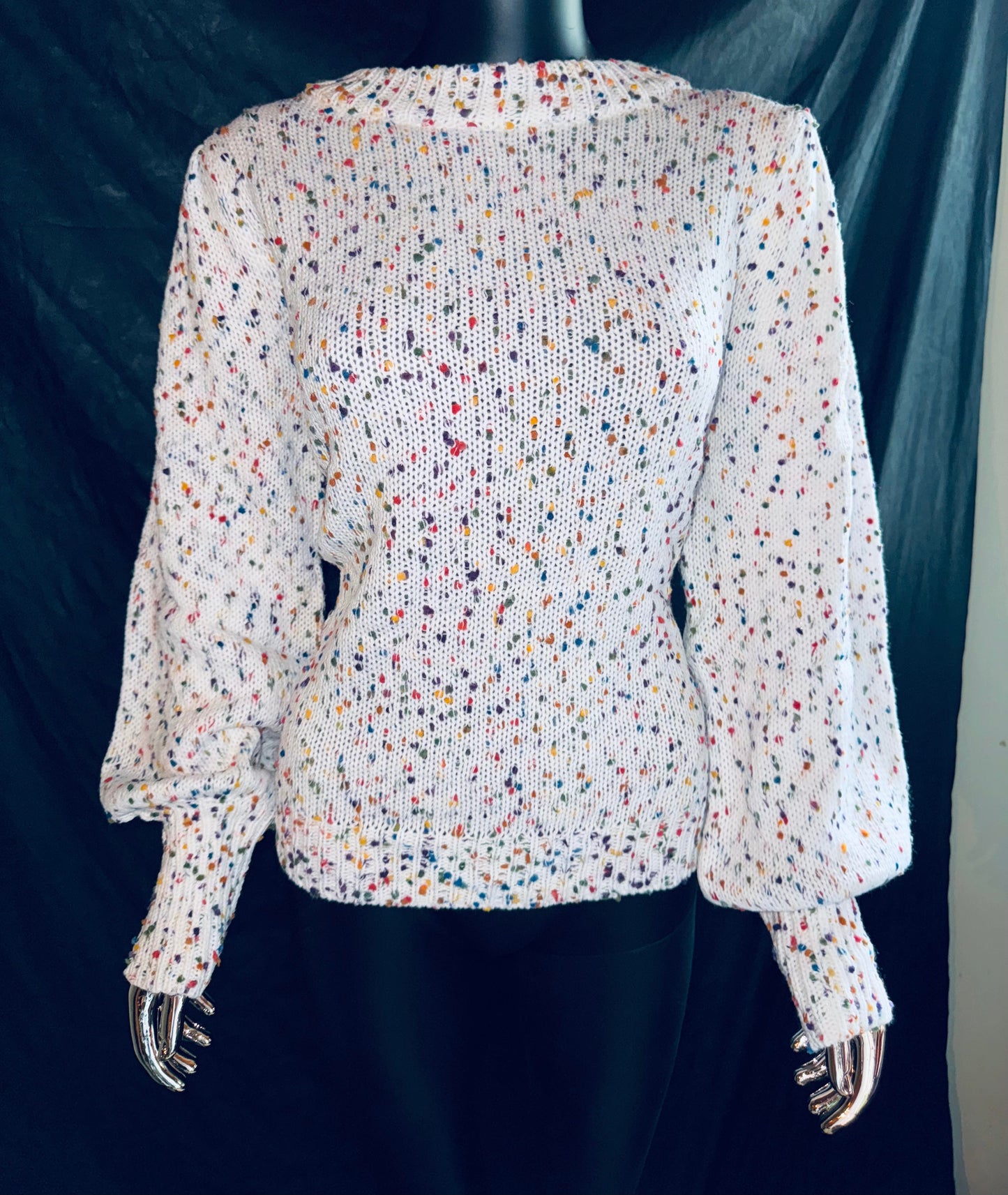 Beige/White Confetti Cable Knit Sweater