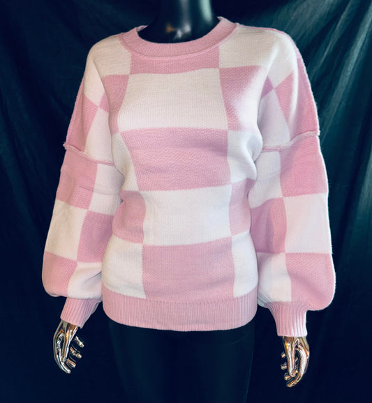 Checkered Bishop Sleeve Sweaters