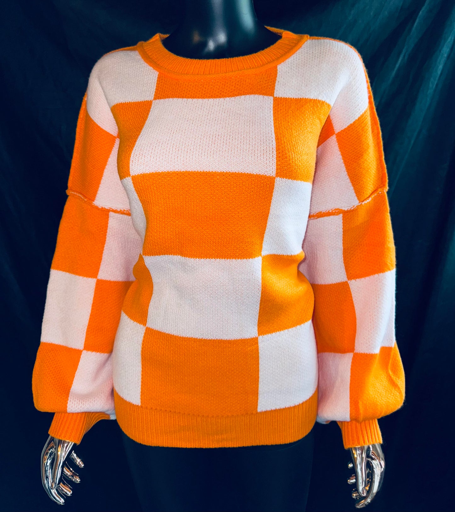 Checkered Bishop Sleeve Sweaters