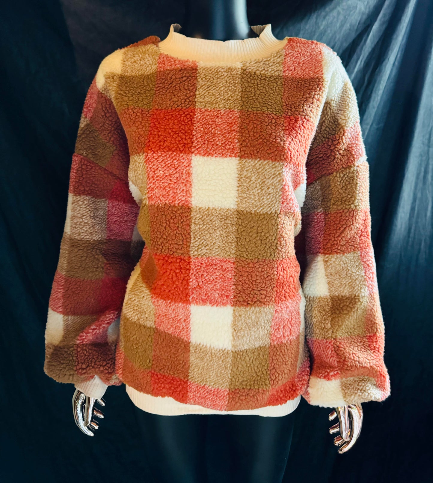 Fall Checkered Fleece Sweatshirt