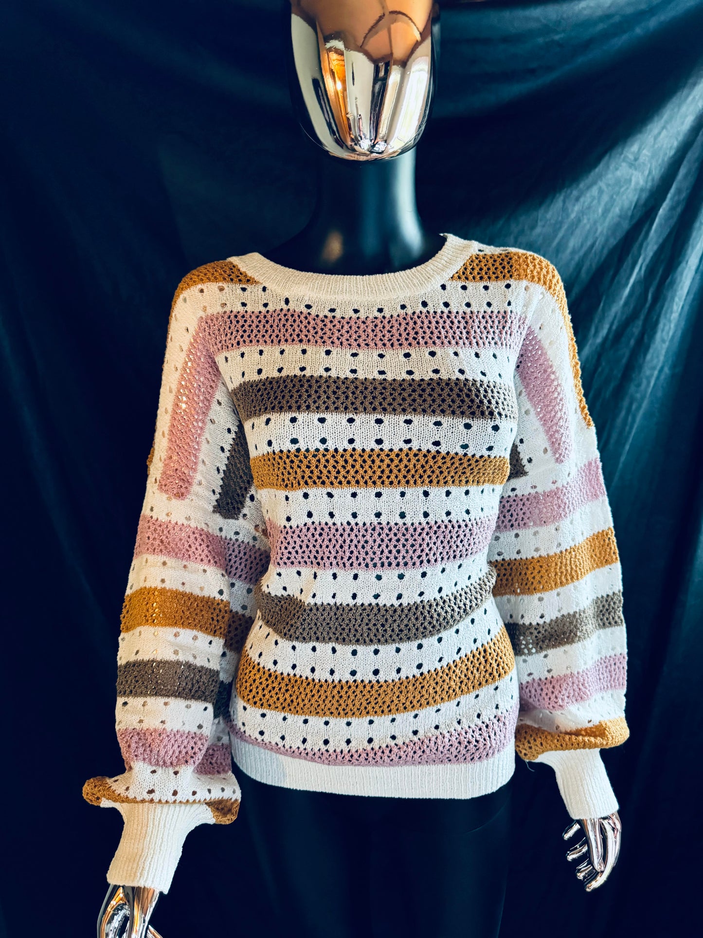 Muted Multicolored Hollowed Knitted Sweater