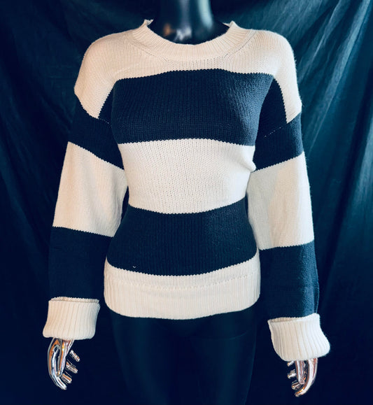 Black/White Striped Pullover Sweater