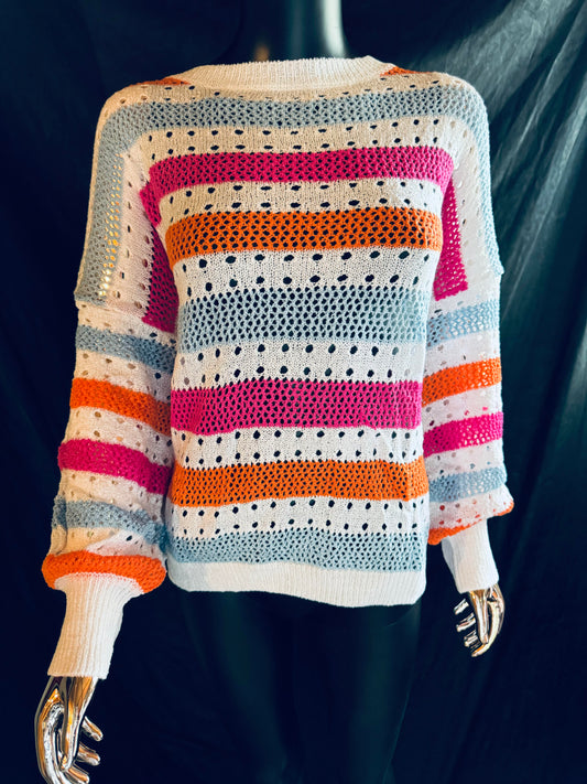 Vibrant Multicolored Hollowed Knitted Sweater